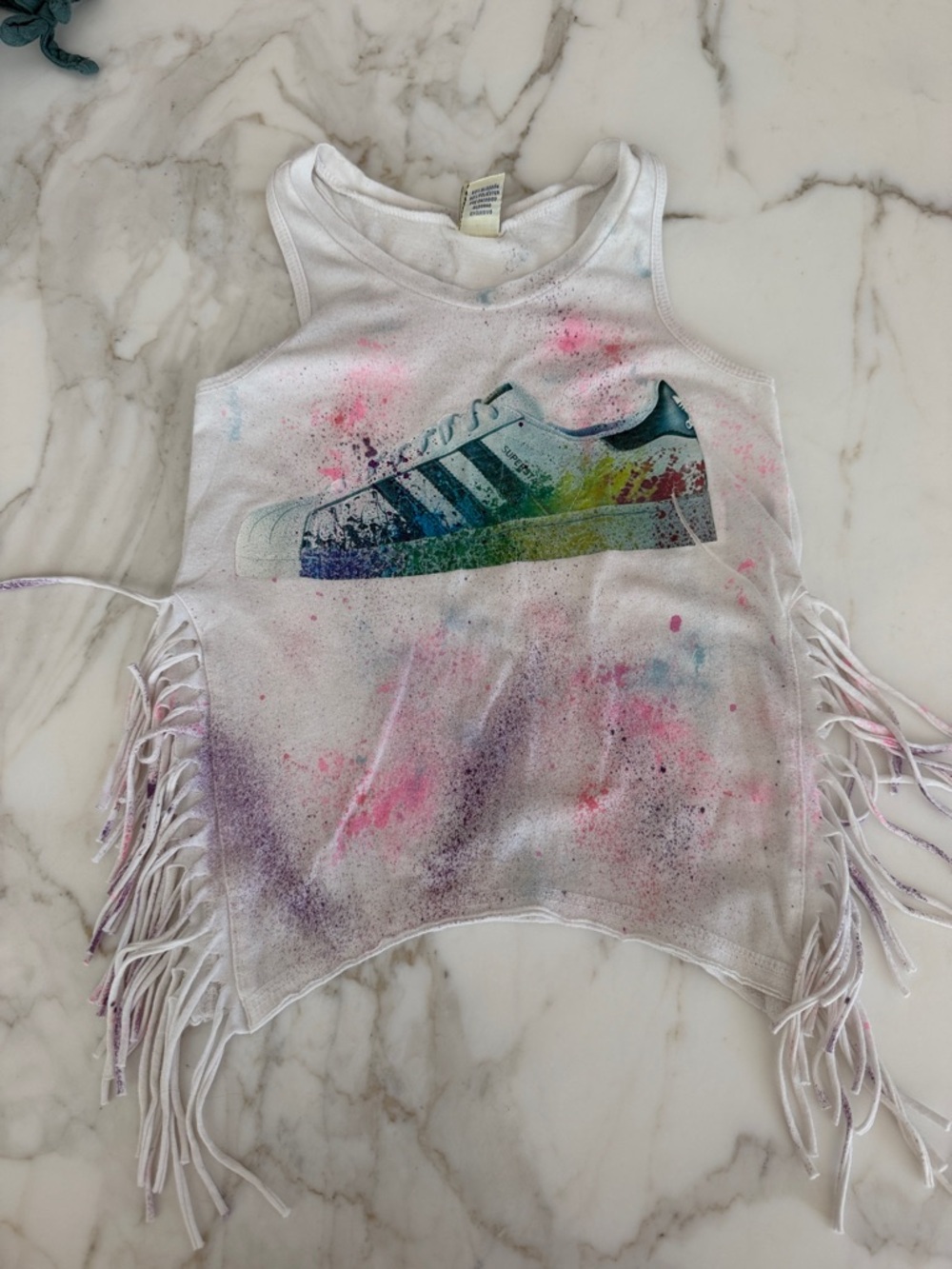 Kavio White Fringe Tank with Multicolor Splatter